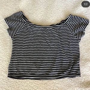 off the shoulder striped shirt